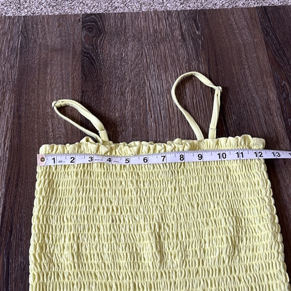 Smocked Bodysuit Bright Yellow Tank Top Sleeveless Straight Neck - Picture 3 of 4